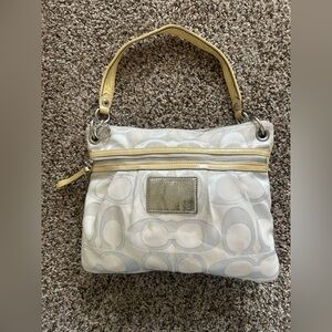 Y2K Coach Signature Cream Yellow Poppy Tote Shoulder Bag Purse 16289 Zip